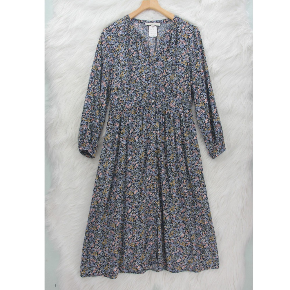 Loft Petite Floral Cottage Midi Dress 12P Boho Chic Prairie Lightweight Peasant